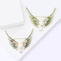 Gold Enamel Angel Wing Pearl Teardrop Crystal Brooch Pin view 3