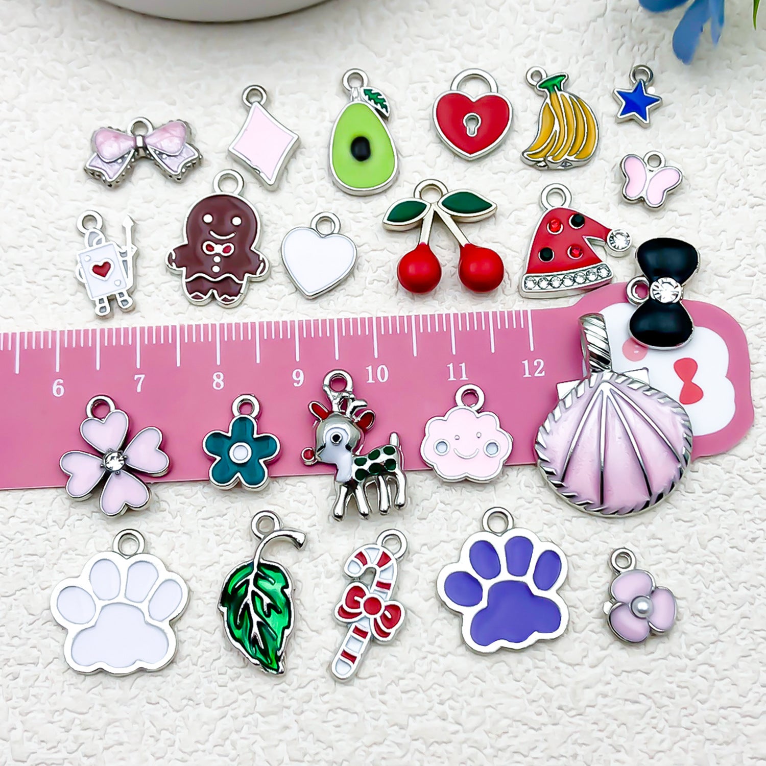 Enamel Zinc Alloy Cherry Banana Fruit Charm Pendant for DIY Keychain Jewelry