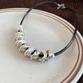 Black Cord Twisted Circle Necklace Hoop Earrings 4 Styles view 9