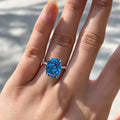 White Gold Cushion Cut Large Blue Stone Ring Alloy view 2