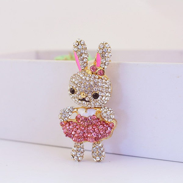 Cute Rhinestone Rabbit Zinc Alloy Keychain and Purse Bag Charm