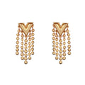 Gold V Shaped Beaded Tassel Stud Earrings with Polished Metal Details view 5