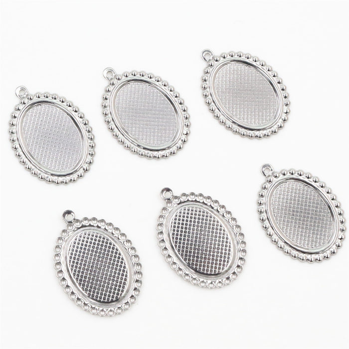 Beaded Edge Oval Stainless Steel Cabochon Pendant Settings