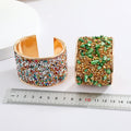 Gold Tone Crushed Stone Wide Open Cuff Bracelets in Seven Colorways view 5