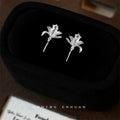 Silver Flower Stud Earrings Clear Marquise Zircon Center view 4