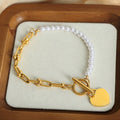 Pearl Bead Bracelet With Heart Charm OT Toggle Clasp view 3