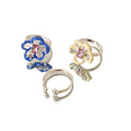 Enamel Flower Open Ring Pink Crystal Silver Tone Yellow view 5