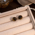 Brown Tiger Eye Look Round Stud Earrings in Two Sizes view 2
