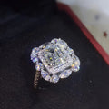 Emerald-Cut Clear Stone Floral Cluster Statement Ring Silver Tone view 3
