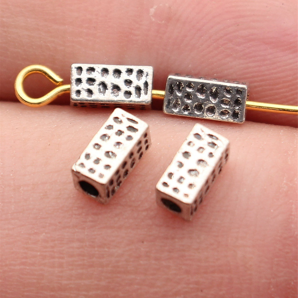 6.4x3x3mm 0.25g Antique Silver Zinc Alloy Hammered Square Tube Dreadlock Beads for Hair Jewelry
