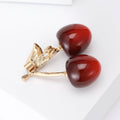 Red Cherry Brooch Gold Stem Teal Rhinestone Leaf Fruit Pin view 5