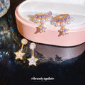 Gold Star Drop Studs Purple Crystal Pearl Ear Clips view 4