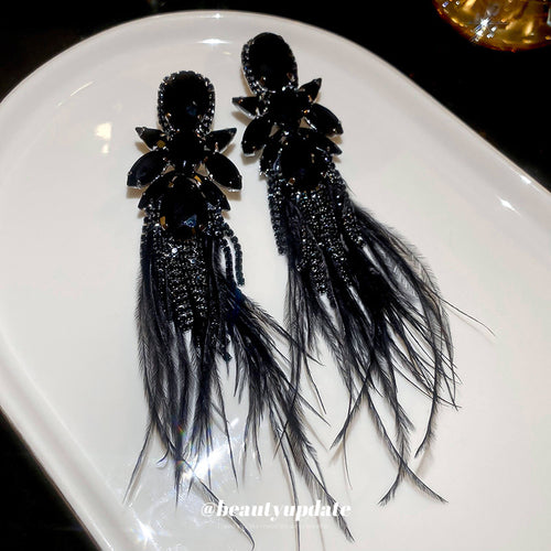 Black Feather earrings in close view