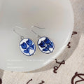 Blue White Ceramic Tulip Oval Drop Earrings Silver Hooks view 3