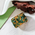 Wide Gold Tone Stone Chip Open Cuff Bracelets in Seven Colors view 8