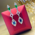 White Metal Multicolor Gem Geometric Long Drop Earrings view 2