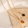 Round Agate Tiger Eye Pendant Necklace Natural Stone Pearl view 2