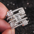 Silver Multi Band Cross Ring Emerald Cut Halo Clear Stones view 3