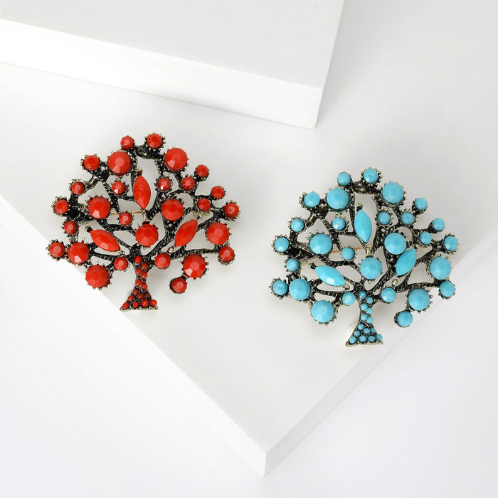Tibetan Style Money Tree Brooch in Red and Turquoise