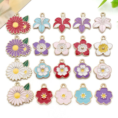 Colorful flower charms arranged on a light background