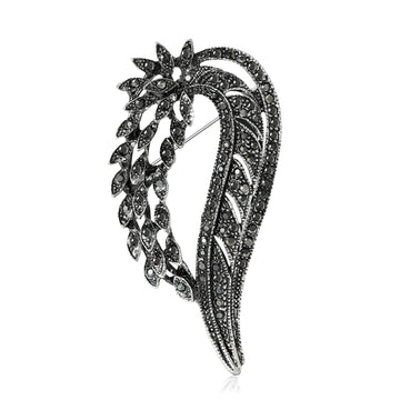 Curved Feather Crystal Brooch in Dark and Multicolor Styles