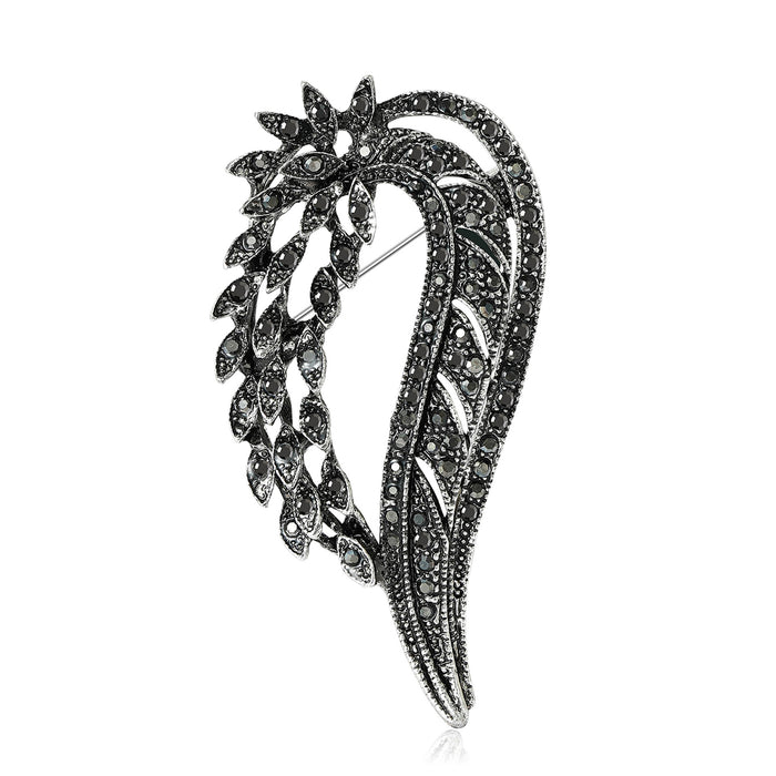 Curved Feather Crystal Brooch in Dark and Multicolor Styles