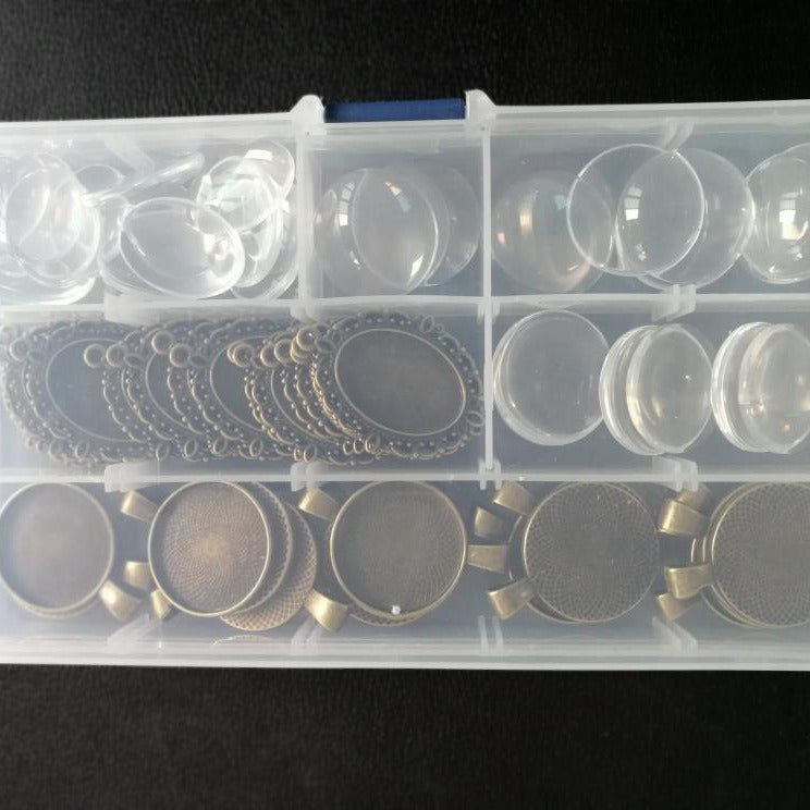 64-Piece Vintage Pendant Tray and Glass Cabochon DIY Jewelry Set
