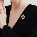 Gold Tone Crystal Wheat Wreath Bow Metal Brooch Pin view 3