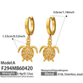 Turtle Charm Dangle Hoop Earrings Clear Crystal Shell view 10