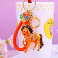 Colorful Galloping Horse Keychains with Braided Wrist Straps view 2
