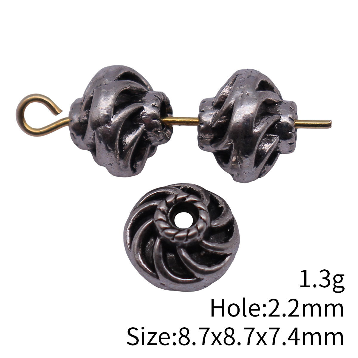 8.7x8.7x7.4mm 1.3g Antique Silver Zinc Alloy Double Sided Spiral Texture Spacer Beads for Bracelet Making
