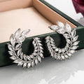 Crystal Leaf Wreath Statement Stud Earrings Polished Metal Earrings view 2