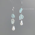 Silver Tone Blue Crystal And White Pearl Long Drop Earrings view 1