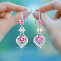 White Gold Teardrop Drop Earrings Pink Clear Blue Stone Options view 2
