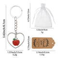 Red Apple Heart Outline Metal Keychain Silver Split Ring view 2