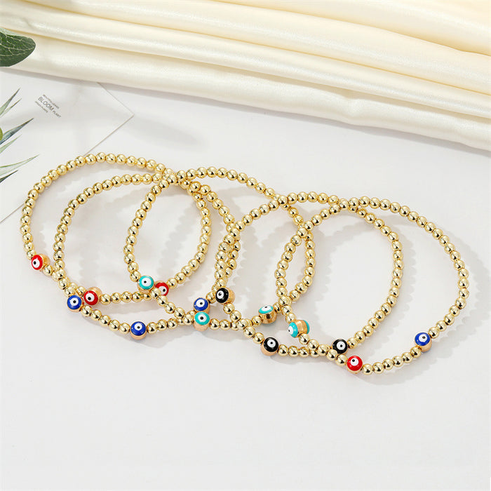 Gold Tone Beaded Multicolor Evil Eye Stretch Bracelets