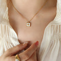 White Shell Camellia Square Pendant Necklace Stud Earrings Set view 1