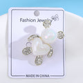 Iridescent White Pearl Bear Brooch Rhinestone Accents Gold Tone view 3