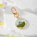 Gold Frame Round Resin Pressed Flower Keychains Lobster 4 Styles view 2