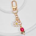 Rhinestone Tulip Flower Keychain With Bead Charm Chain view 2