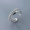 Silver Open Adjustable Double Band Clear CZ Fashion Ring view 1