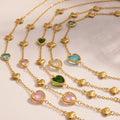 Heart Glass Stone Station Necklace Stainless Steel Color Mix view 4