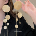 Gold Textured Disc Extra Long Cascade Earrings Jewelry Accessory view 1