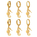 Zircon Seahorse Drop Huggie Earrings 316L Steel Gold view 5