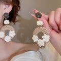Brown Woven Floral Hoop Statement Earrings Fashion Jewelry for Women view 3