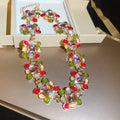 Gold Multicolor Crystal Flower Necklace Bracelet Stud Earrings view 7