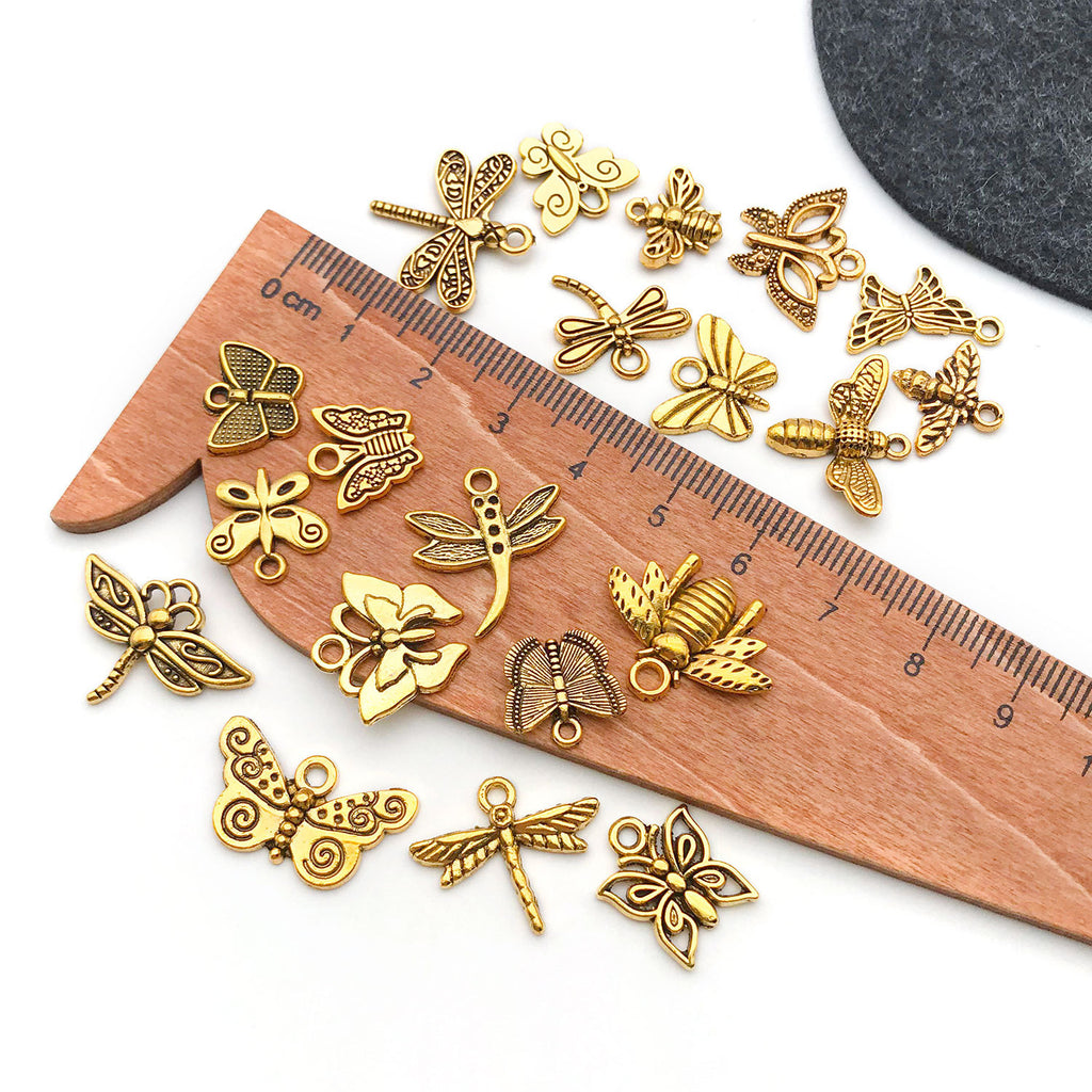 Antique Gold Zinc Alloy Butterfly Dragonfly Bee Charm Pendants for DIY Bracelet Necklace