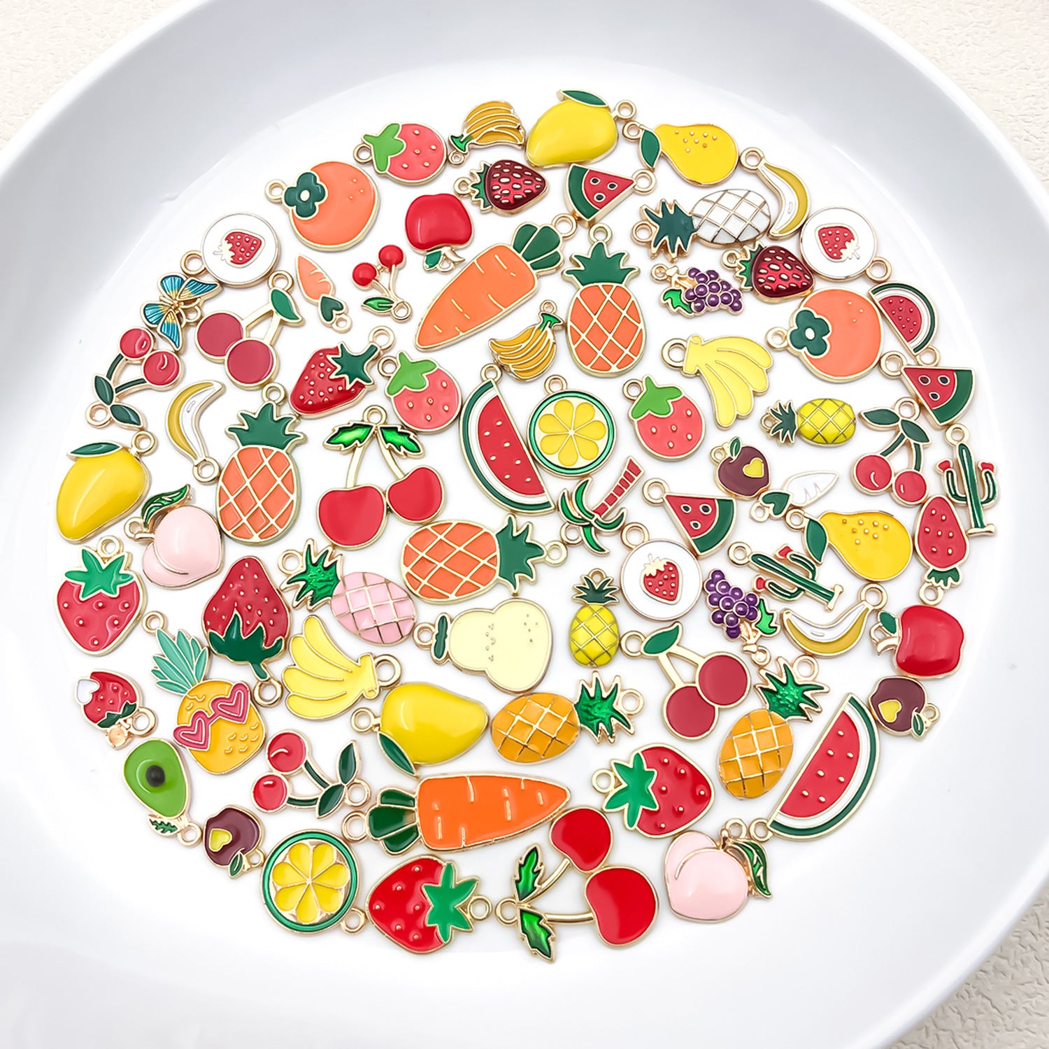 Acrylic Enamel Fruit Cherry Strawberry Lemon Charm Pendant for DIY Necklace Keychain Accessories