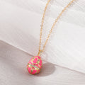 Gold Tone Ornate Egg Pendant Necklaces in Pink and Green view 2