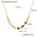 Gold Stainless Steel OT Link Chain And Multicolor Zircon Necklace view 7